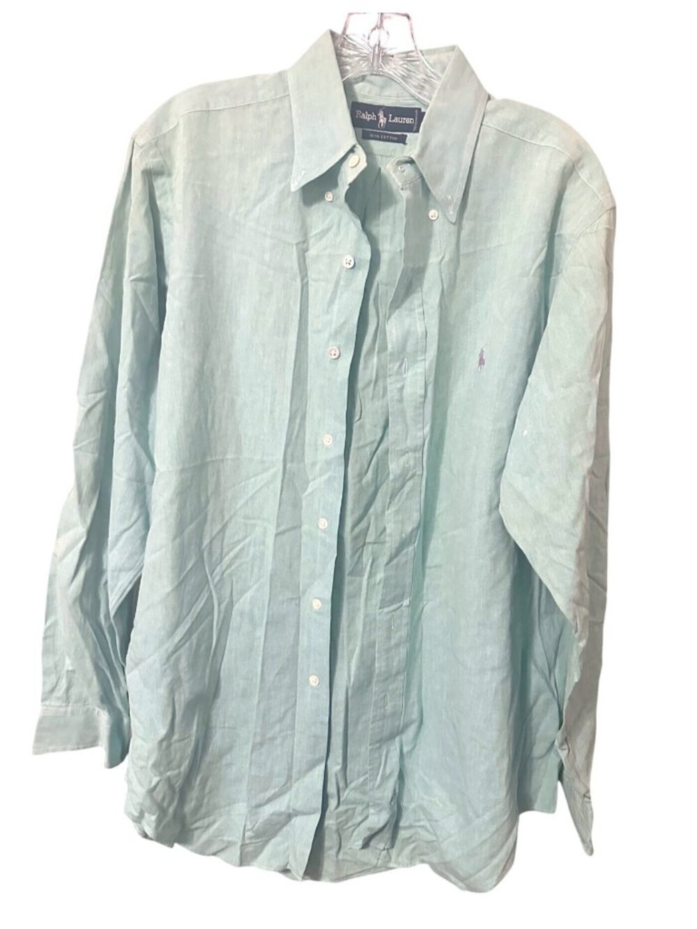 Ralph Lauren Lg  Mens Long Sleeve Collared Cotton  Button-Down Shirt Green